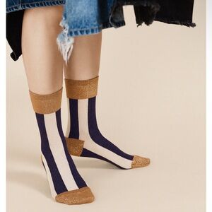 Hansel From Basel Buro Metallic Stripe Crew Socks